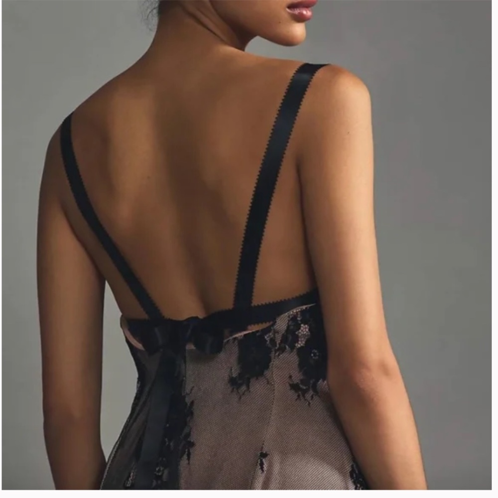 Lace Side-Slit Floral Classy Party Chic Glam Girly Midi Elegant Slip Dress - Picture 3 of 5